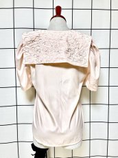画像2: ビッグカラー パール装飾 ピンク レトロ USA古着 シャツ ヴィンテージブラウス (2)