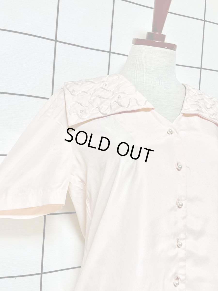 画像7: ビッグカラー パール装飾 ピンク レトロ USA古着 シャツ ヴィンテージブラウス (7)