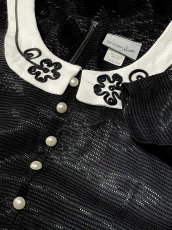 画像9: バイカラー ブラック ホワイト 花模様 バックリボン レトロ USA古着 ヴィンテージワンピース (9)