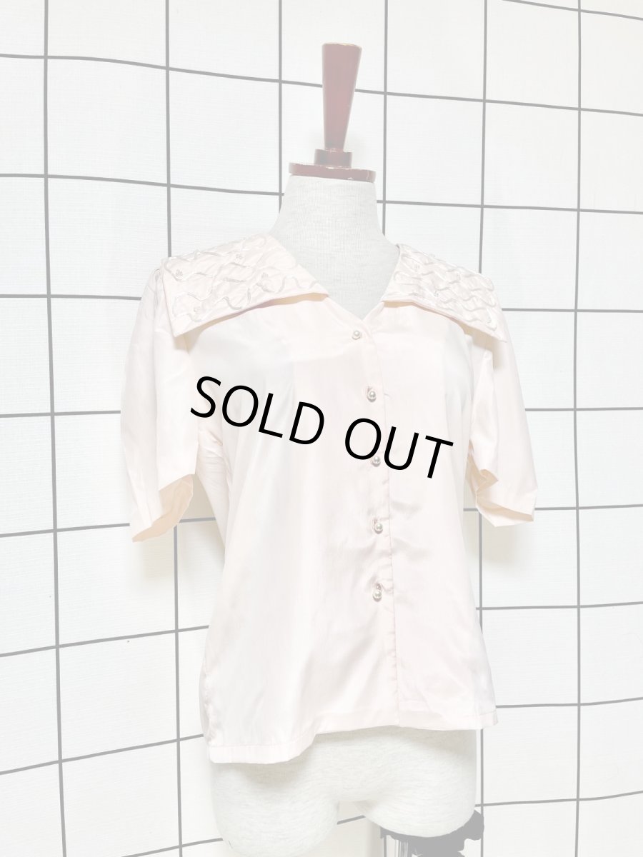 画像4: ビッグカラー パール装飾 ピンク レトロ USA古着 シャツ ヴィンテージブラウス (4)