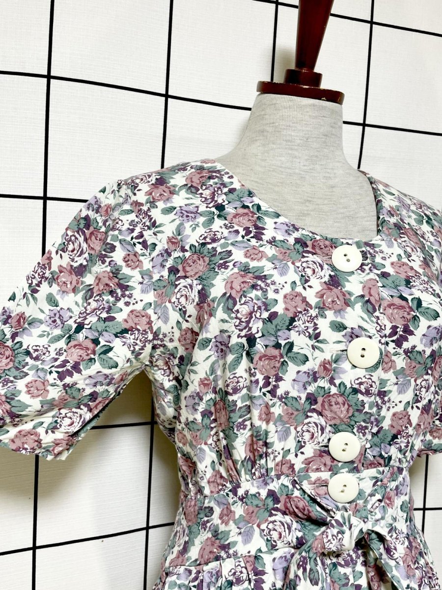 画像6: 花柄 前開き ウエストリボン レトロ USA古着 ヴィンテージワンピース (6)