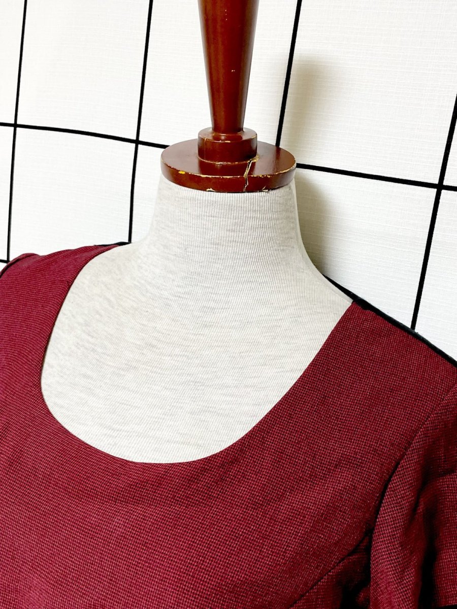 画像5: レイヤード風 ブラック レッド チェック柄 バックリボン レトロ USA古着 ヴィンテージワンピース (5)