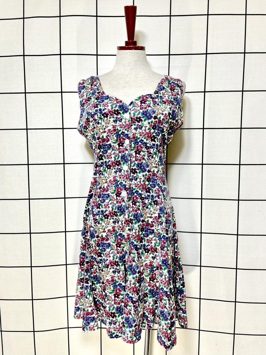 画像1: 花柄 編み上げリボン レトロ USA古着 ヴィンテージオールインワン (1)