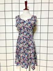 画像1: 花柄 編み上げリボン レトロ USA古着 ヴィンテージオールインワン (1)