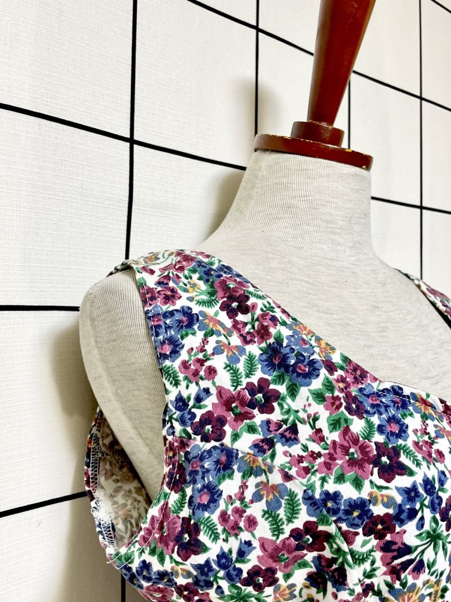 画像7: 花柄 編み上げリボン レトロ USA古着 ヴィンテージオールインワン (7)