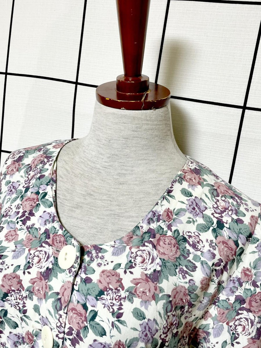 画像4: 花柄 前開き ウエストリボン レトロ USA古着 ヴィンテージワンピース (4)