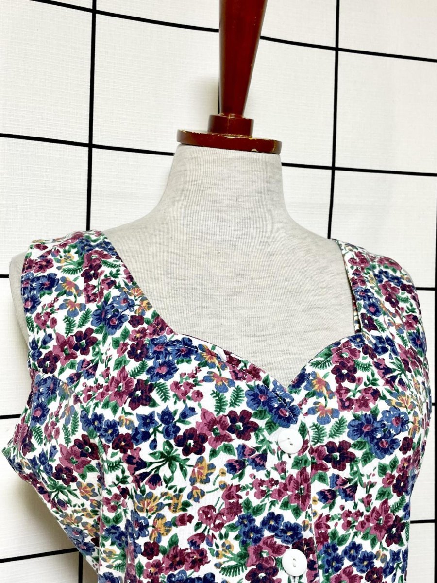 画像6: 花柄 編み上げリボン レトロ USA古着 ヴィンテージオールインワン (6)