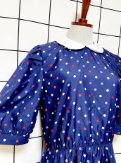 画像7: カラフルドット パフスリーブ ネイビー レトロ USA古着 ヴィンテージワンピース (7)