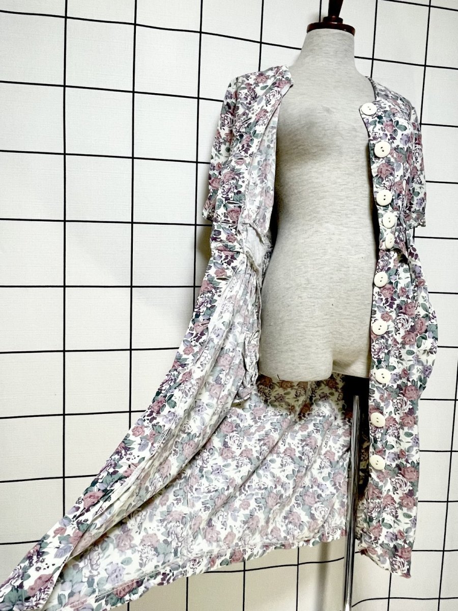 画像9: 花柄 前開き ウエストリボン レトロ USA古着 ヴィンテージワンピース (9)