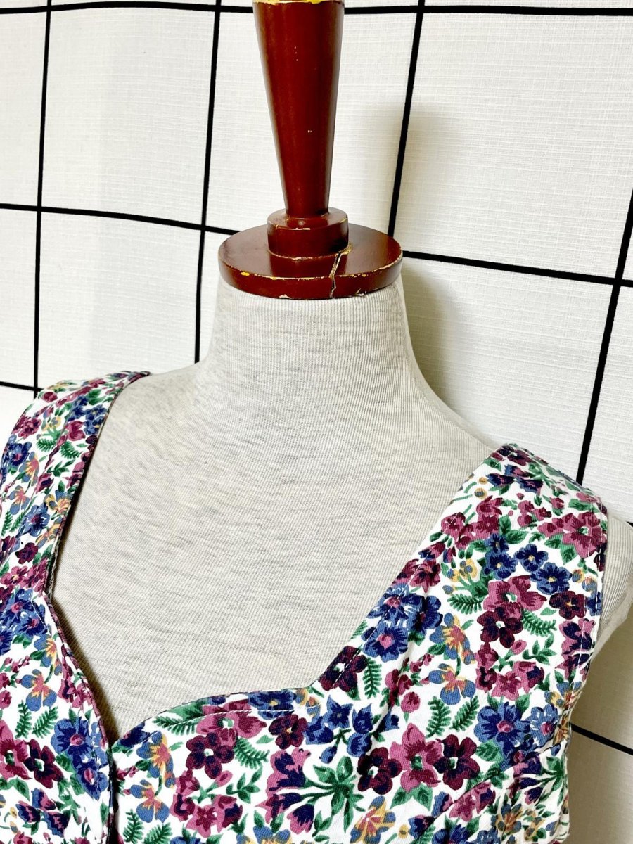 画像5: 花柄 編み上げリボン レトロ USA古着 ヴィンテージオールインワン (5)