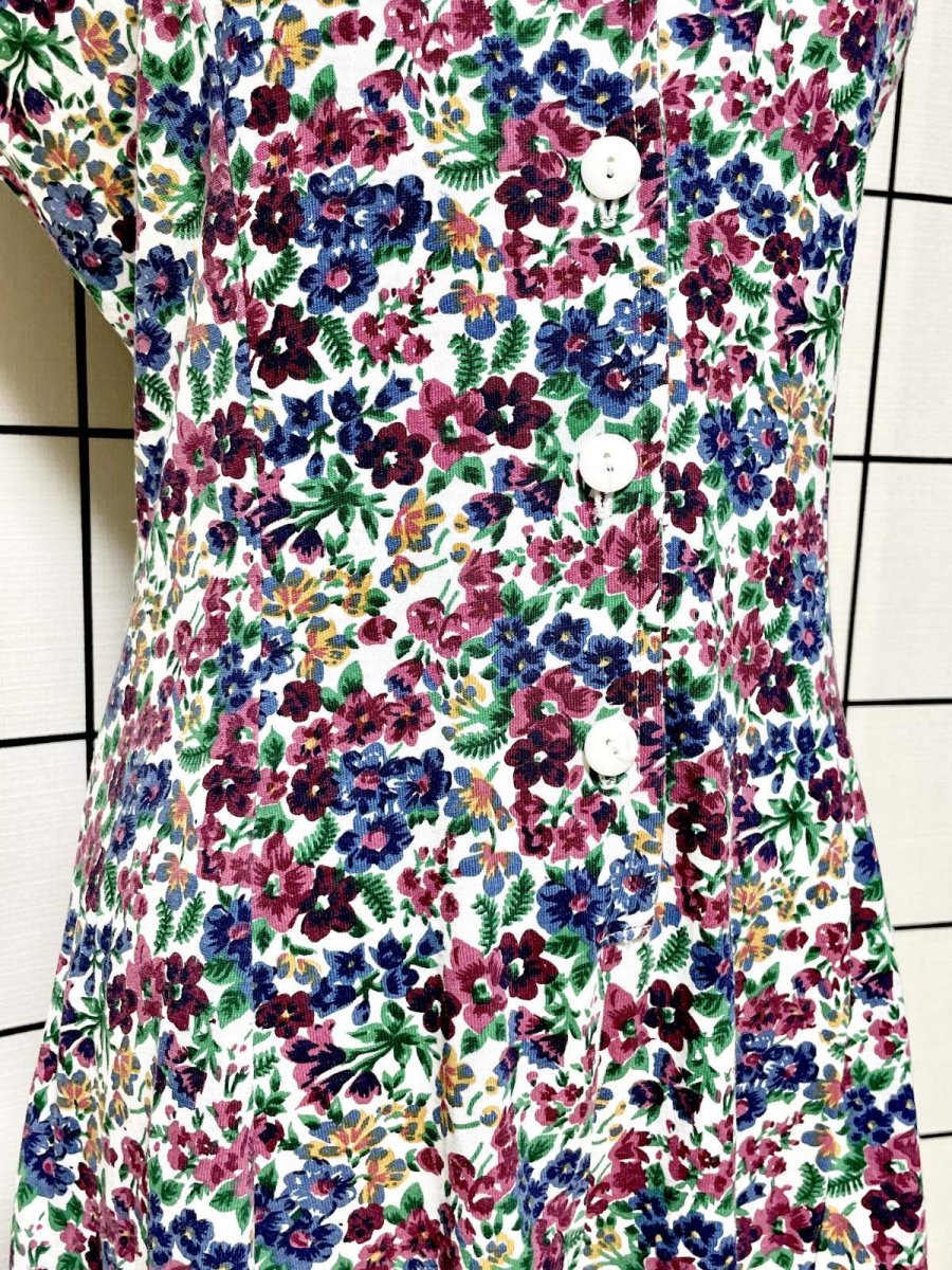 画像8: 花柄 編み上げリボン レトロ USA古着 ヴィンテージオールインワン (8)