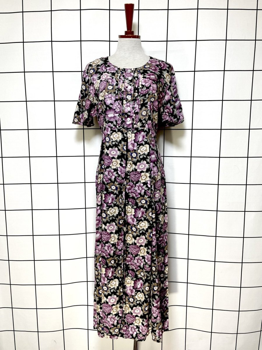 画像1: ティアード 花柄 バックリボン レトロ USA古着 ヴィンテージワンピース (1)