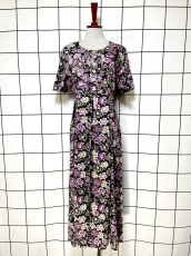 画像1: ティアード 花柄 バックリボン レトロ USA古着 ヴィンテージワンピース (1)