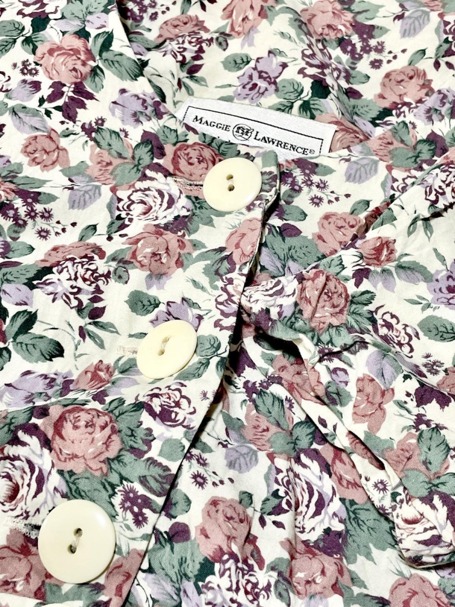 画像10: 花柄 前開き ウエストリボン レトロ USA古着 ヴィンテージワンピース (10)