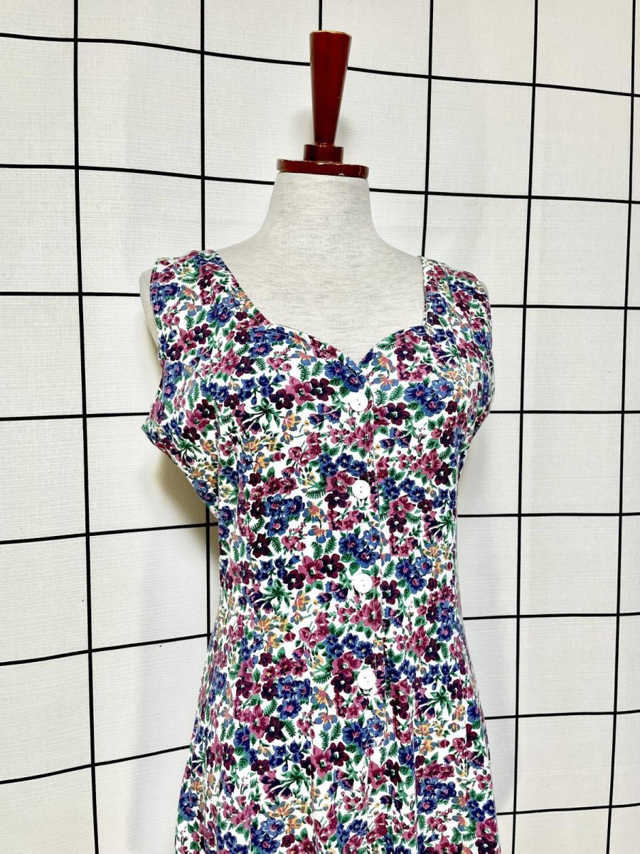 画像4: 花柄 編み上げリボン レトロ USA古着 ヴィンテージオールインワン (4)