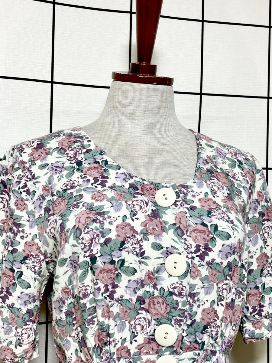 画像5: 花柄 前開き ウエストリボン レトロ USA古着 ヴィンテージワンピース (5)