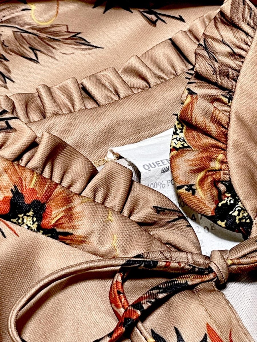 画像14: 花柄 プリーツ切り替え フリル リボン ウエストゴム レトロ USA古着 ヴィンテージワンピース (14)