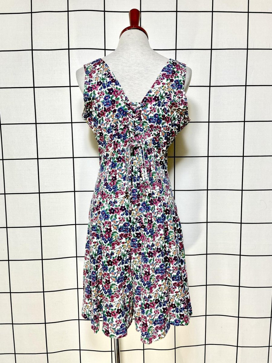 画像2: 花柄 編み上げリボン レトロ USA古着 ヴィンテージオールインワン (2)