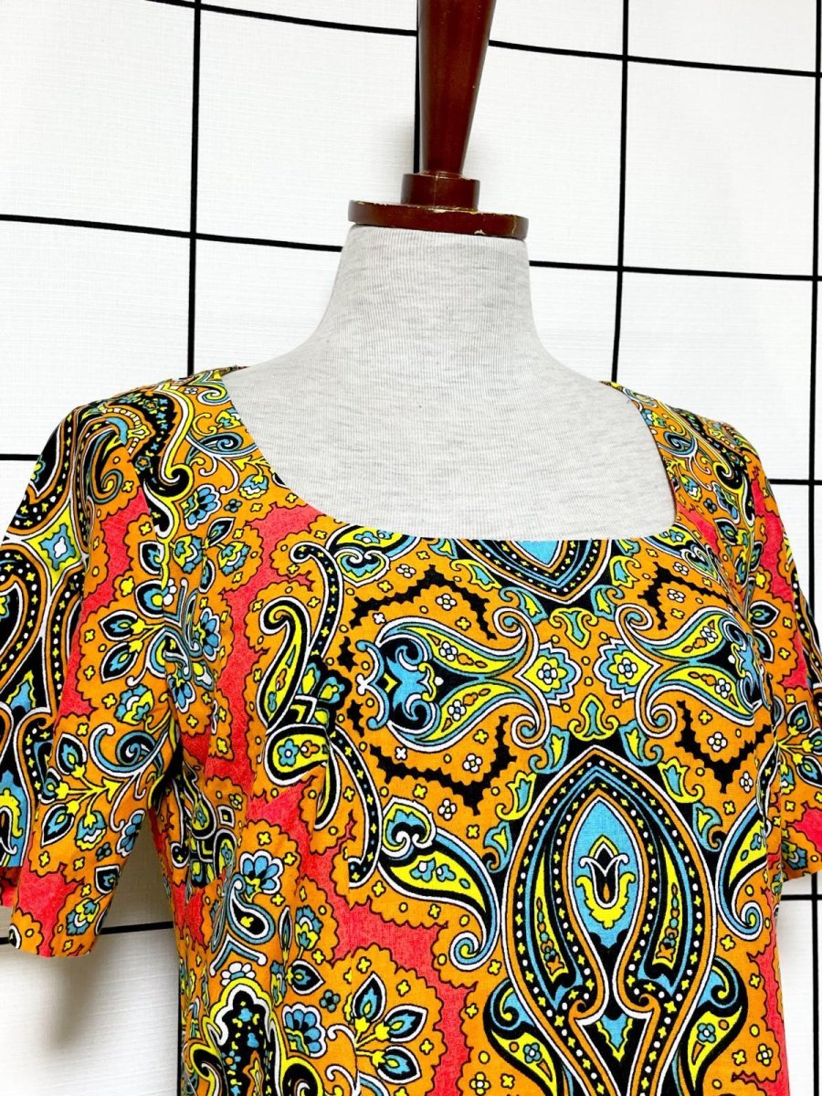 画像6: ペイズリーモチーフ レトロサイケ ヨーロッパ古着 ヴィンテージワンピース (6)