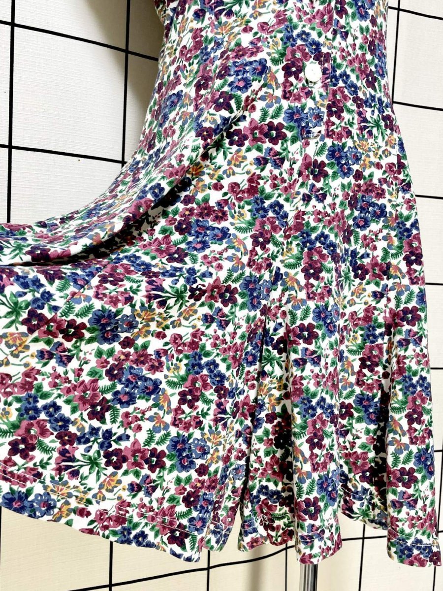 画像10: 花柄 編み上げリボン レトロ USA古着 ヴィンテージオールインワン (10)