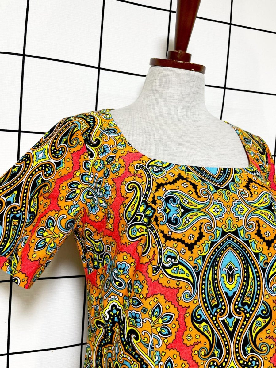画像7: ペイズリーモチーフ レトロサイケ ヨーロッパ古着 ヴィンテージワンピース (7)