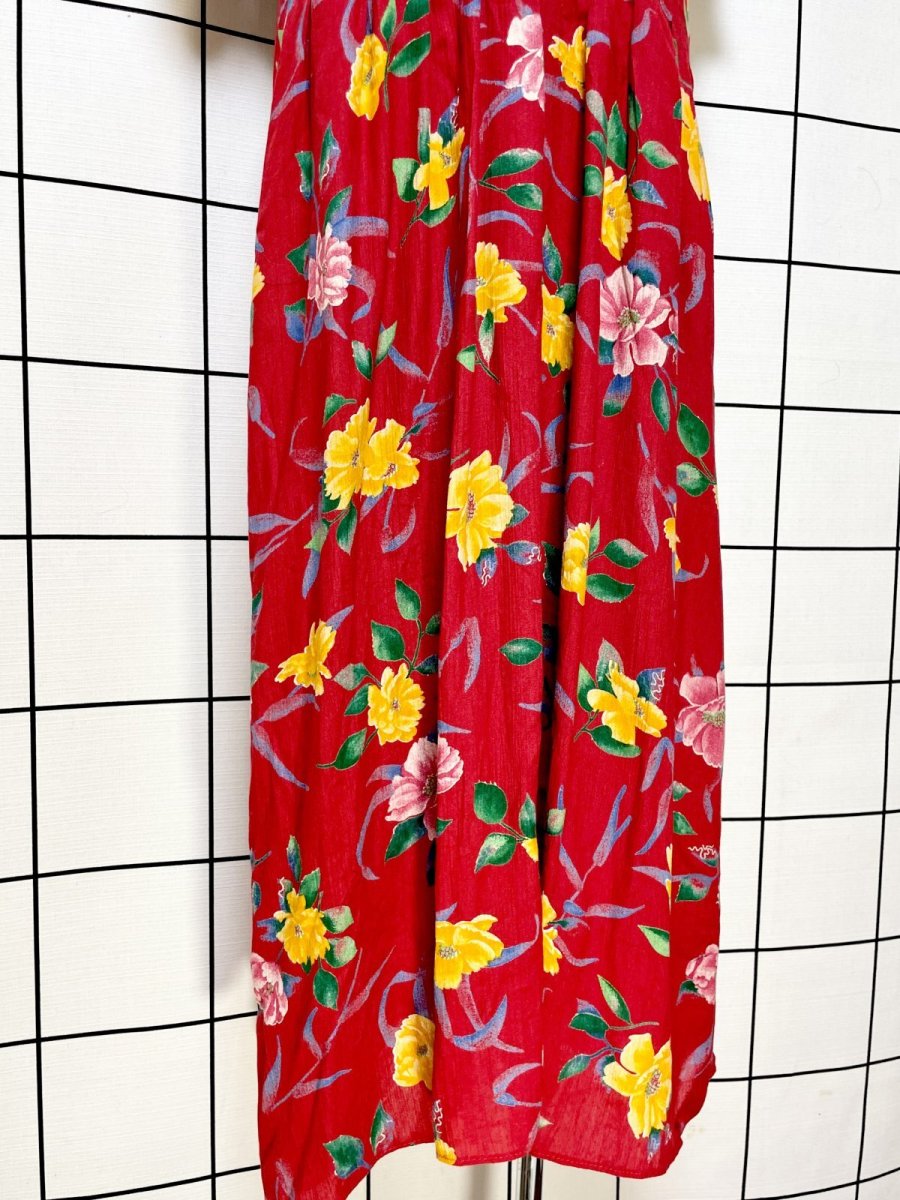 画像9: 花柄 レッド ウエストゴム レトロ USA古着 ヴィンテージワンピース (9)