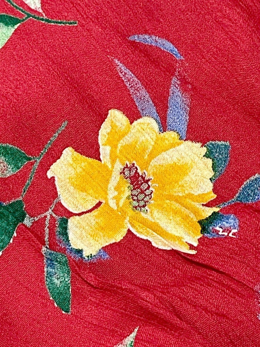 画像12: 花柄 レッド ウエストゴム レトロ USA古着 ヴィンテージワンピース (12)