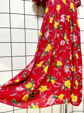 画像10: 花柄 レッド ウエストゴム レトロ USA古着 ヴィンテージワンピース (10)