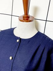 画像4: サーキュラーシルエット 無地 ネイビー パフスリーブ ウエストゴム レトロ USA古着 ヴィンテージワンピース (4)