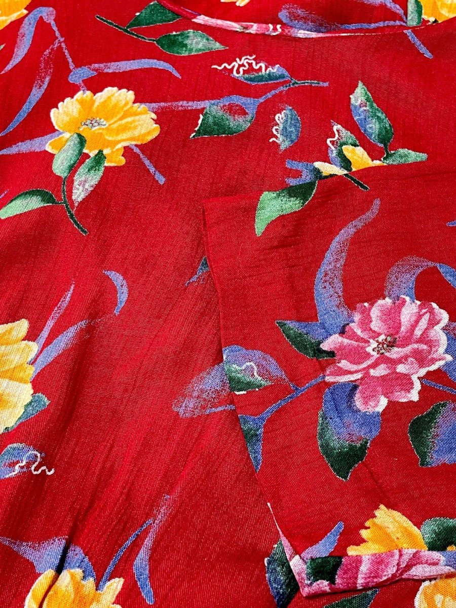 画像11: 花柄 レッド ウエストゴム レトロ USA古着 ヴィンテージワンピース (11)