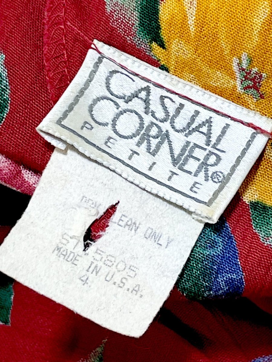 画像14: 花柄 レッド ウエストゴム レトロ USA古着 ヴィンテージワンピース (14)