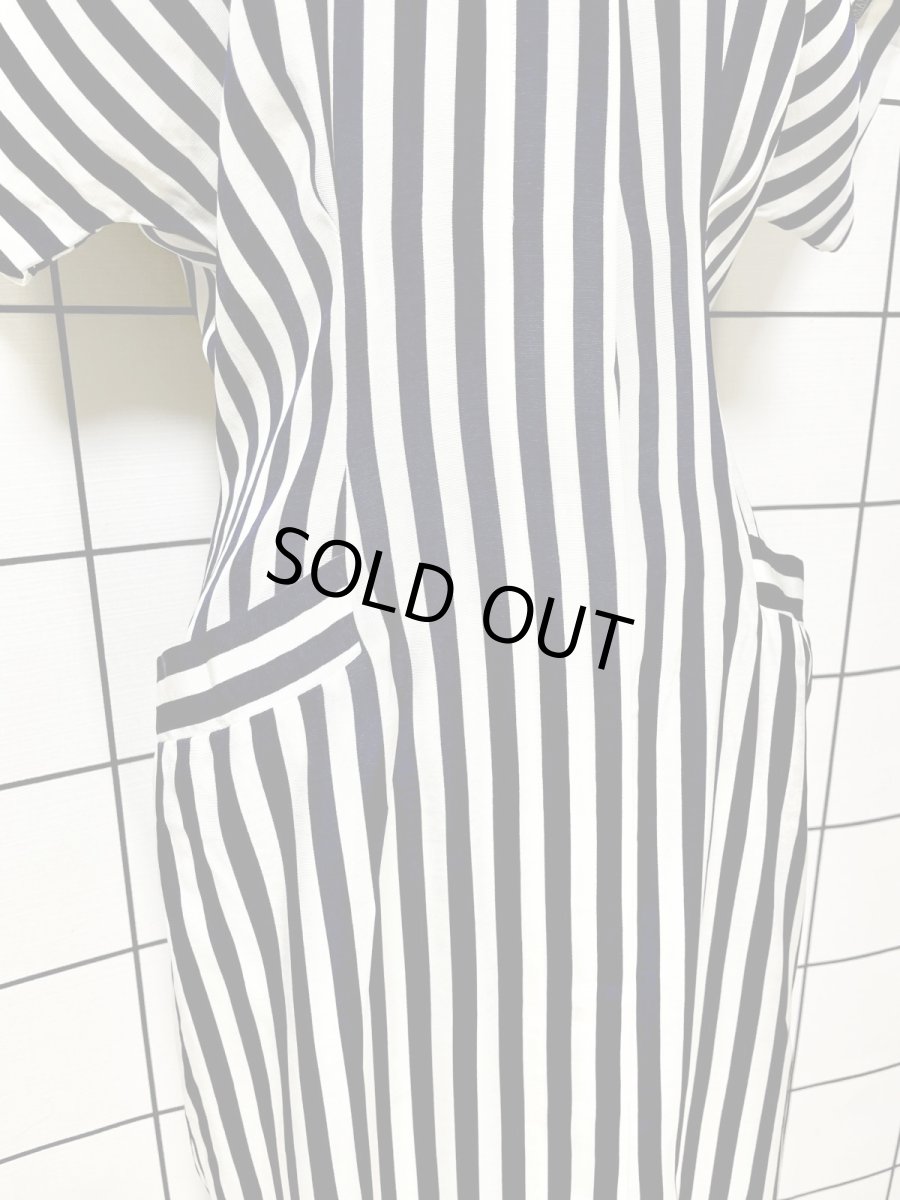 画像7: ストライプ 前開き ホワイト ネイビー レトロ USA古着 ヴィンテージワンピース (7)