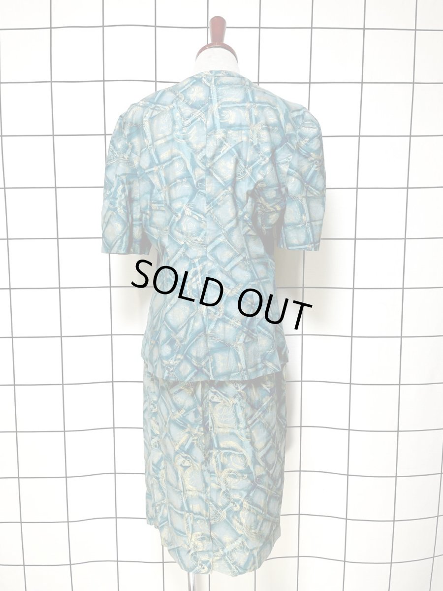 画像2: 織り模様 ウエストゴム レトロ USA古着 スカート ジャケット ヴィンテージセットアップ (2)