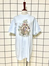 画像1: 鳥 バタフライ 巣箱 ライトブルー レトロ USA古着 半袖 ヴィンテージ Tシャツ (1)