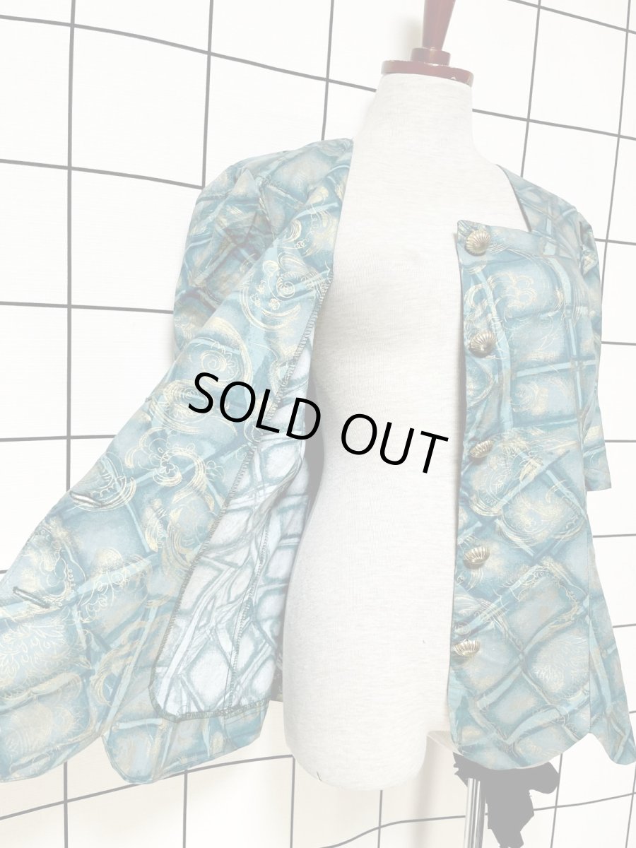 画像9: 織り模様 ウエストゴム レトロ USA古着 スカート ジャケット ヴィンテージセットアップ (9)