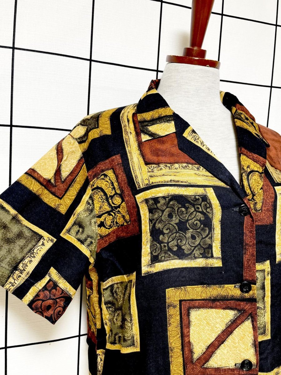 画像6: エスニック柄 レトロ USA古着 半袖 シャツ ヴィンテージブラウス (6)