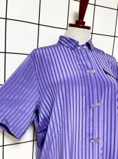 画像6: ストライプ柄 パープル レトロ ヨーロッパ古着 半袖 シャツ ヴィンテージブラウス (6)