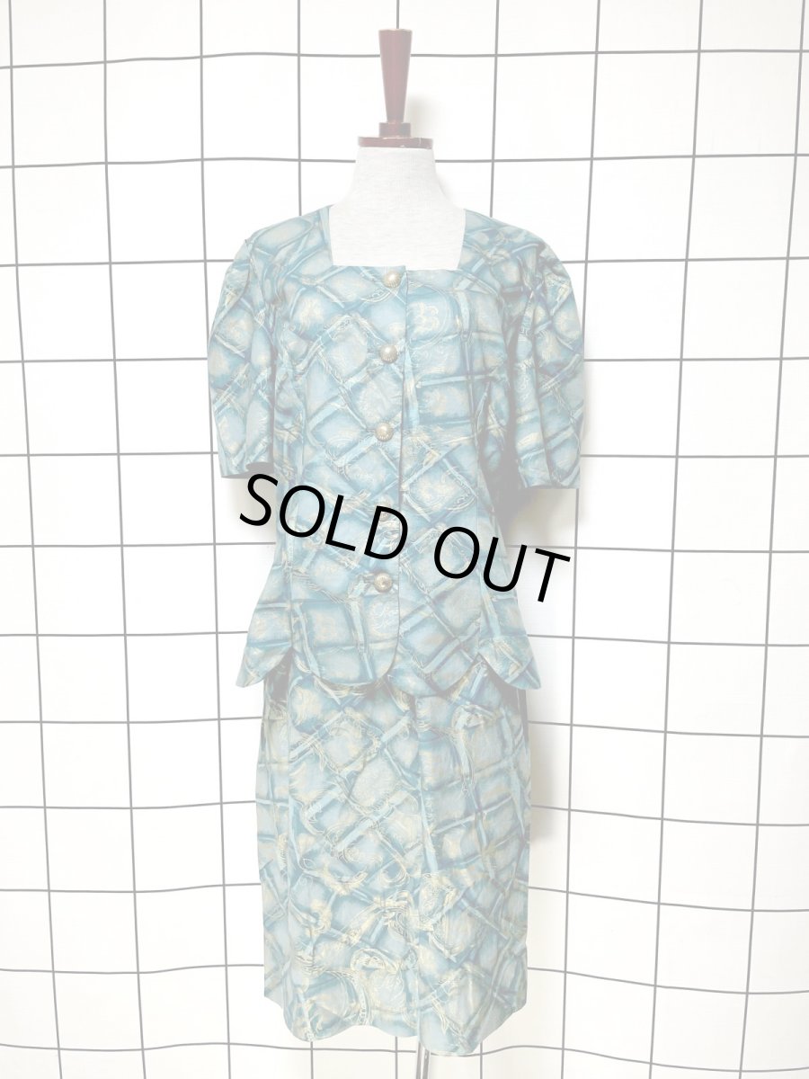 画像1: 織り模様 ウエストゴム レトロ USA古着 スカート ジャケット ヴィンテージセットアップ (1)