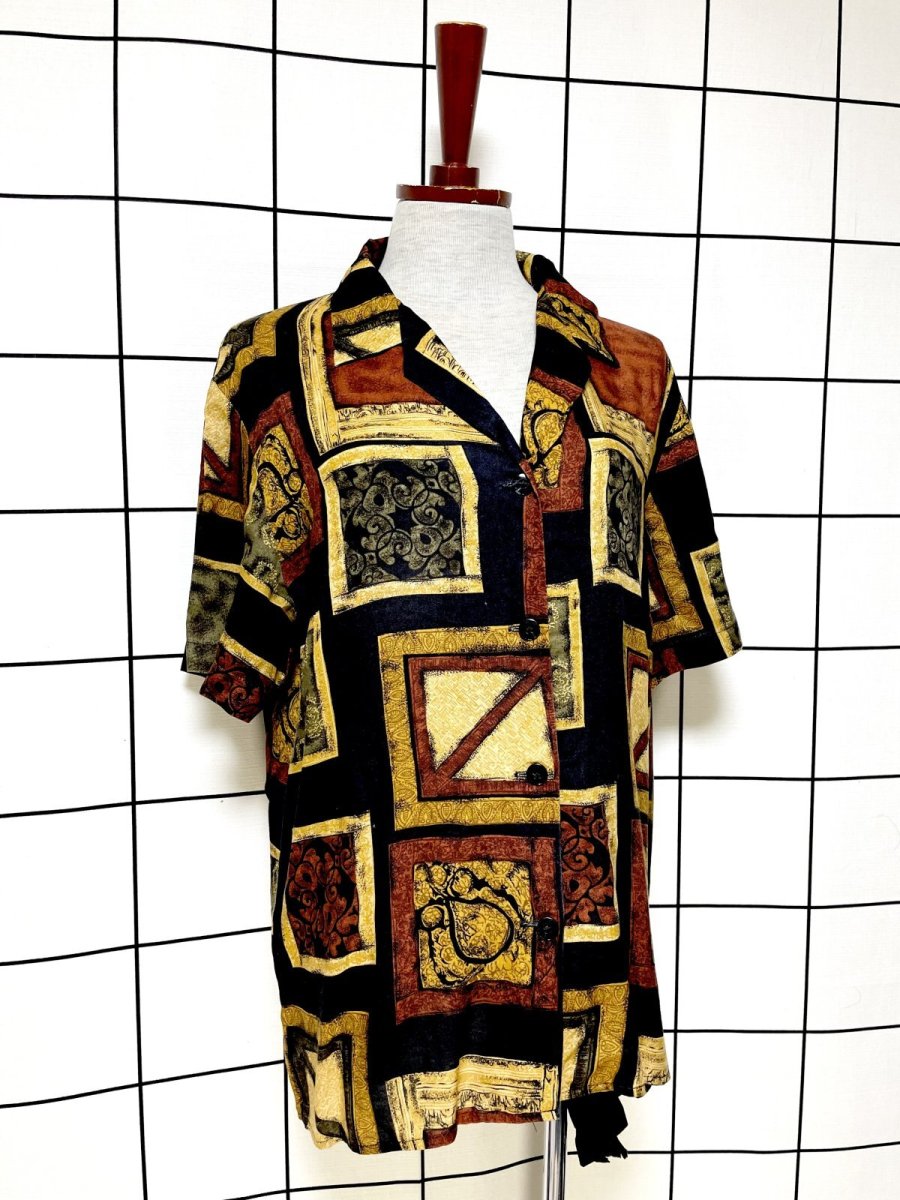 画像3: エスニック柄 レトロ USA古着 半袖 シャツ ヴィンテージブラウス (3)