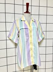 画像3: ストライプ柄 UNIONMADE レトロ USA古着 半袖 シャツ ヴィンテージブラウス (3)
