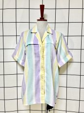 画像1: ストライプ柄 UNIONMADE レトロ USA古着 半袖 シャツ ヴィンテージブラウス (1)