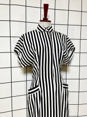 画像3: ストライプ 前開き ホワイト ネイビー レトロ USA古着 ヴィンテージワンピース (3)