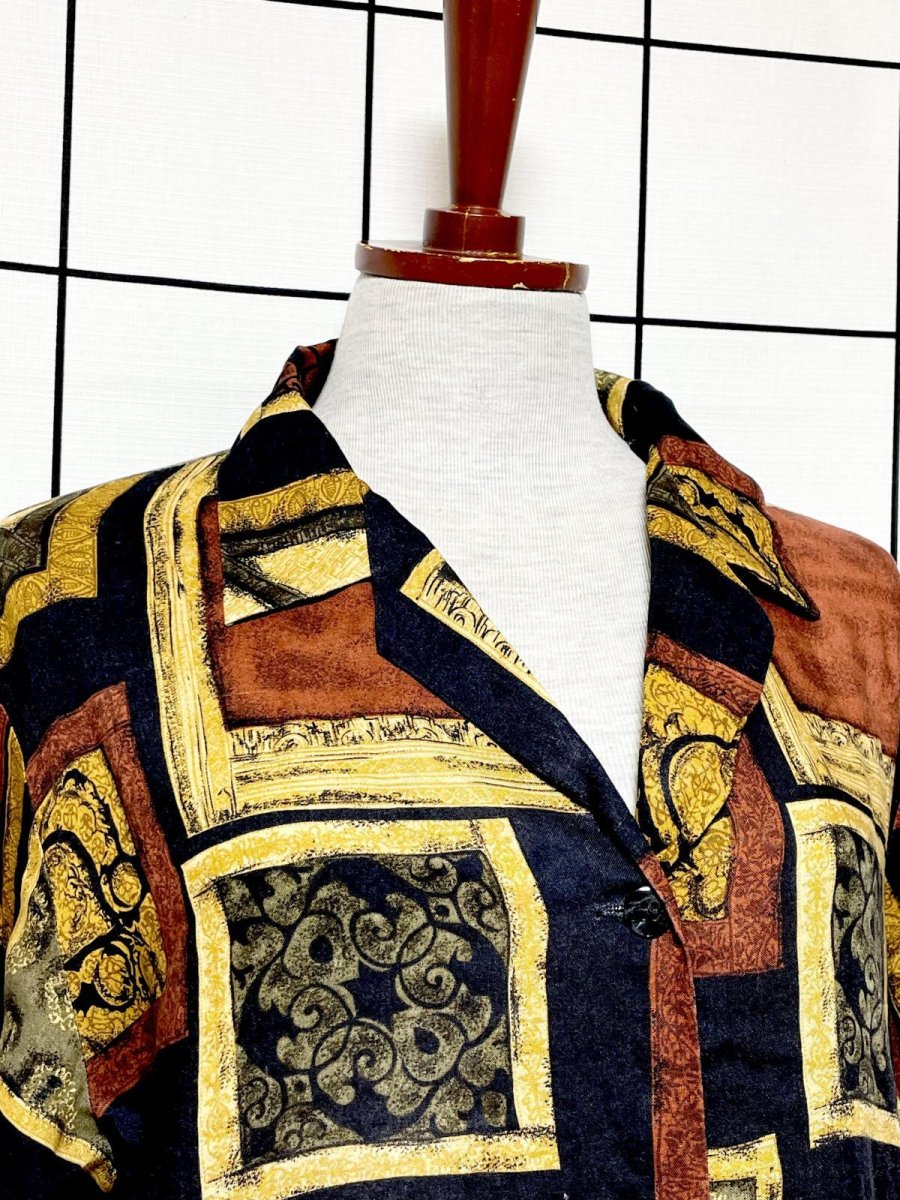 画像5: エスニック柄 レトロ USA古着 半袖 シャツ ヴィンテージブラウス (5)