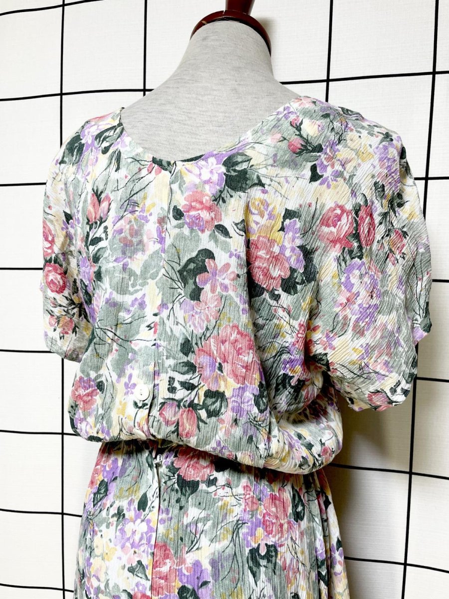 画像3: 花柄 シワ加工 ウエストゴム レトロ USA古着 ヴィンテージワンピース (3)