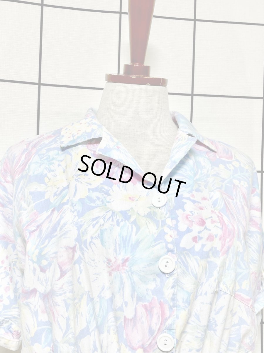 画像5: 花柄 ライトブルー ウエストゴム レトロ USA古着 ヴィンテージワンピース (5)