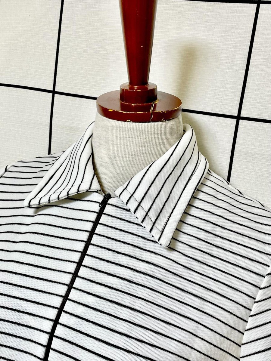 画像4: ボーダー フロントジッパー レトロ USA古着 ヴィンテージワンピース (4)