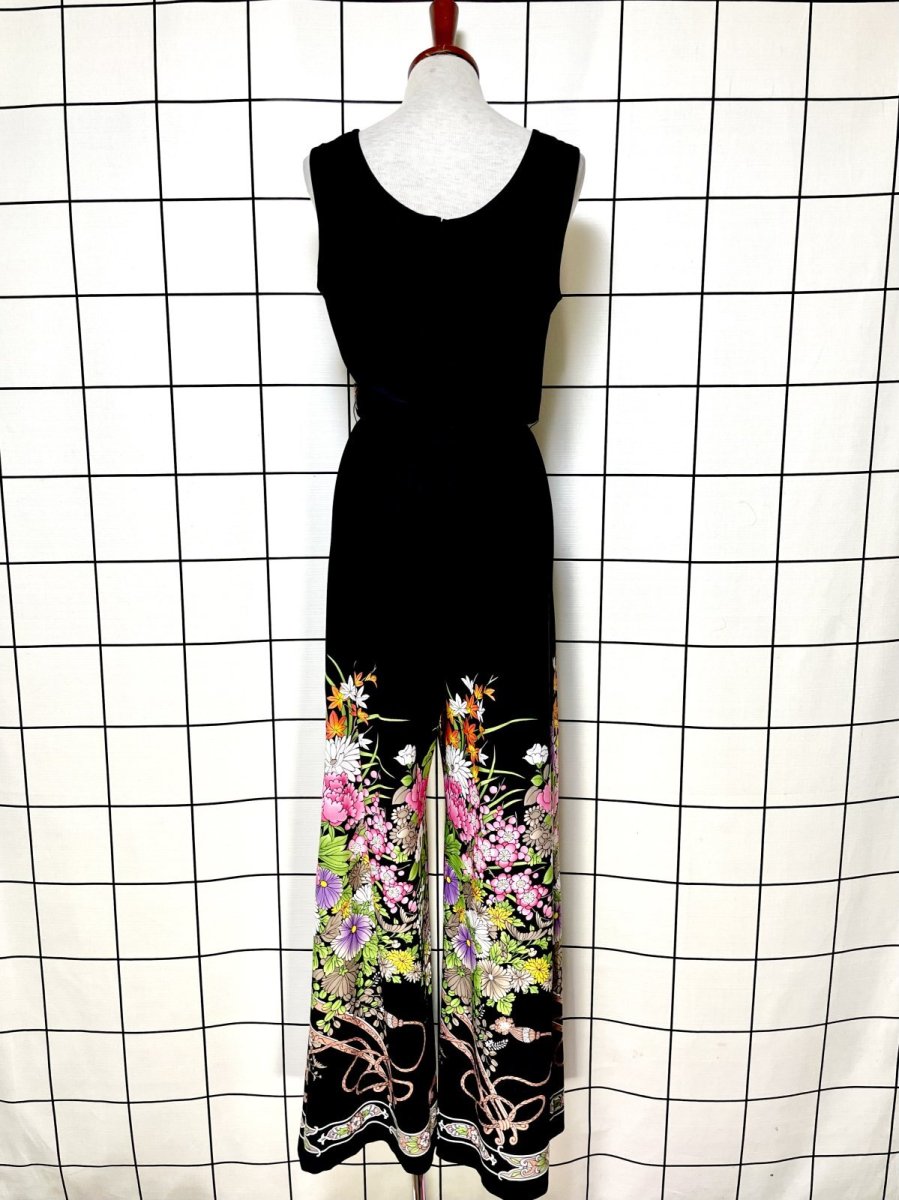 画像2: 70sVintage パーティースタイルにもおすすめ 花柄 ブラック TALON 希少 レトロ USA古着  ヴィンテージオールインワン (2)