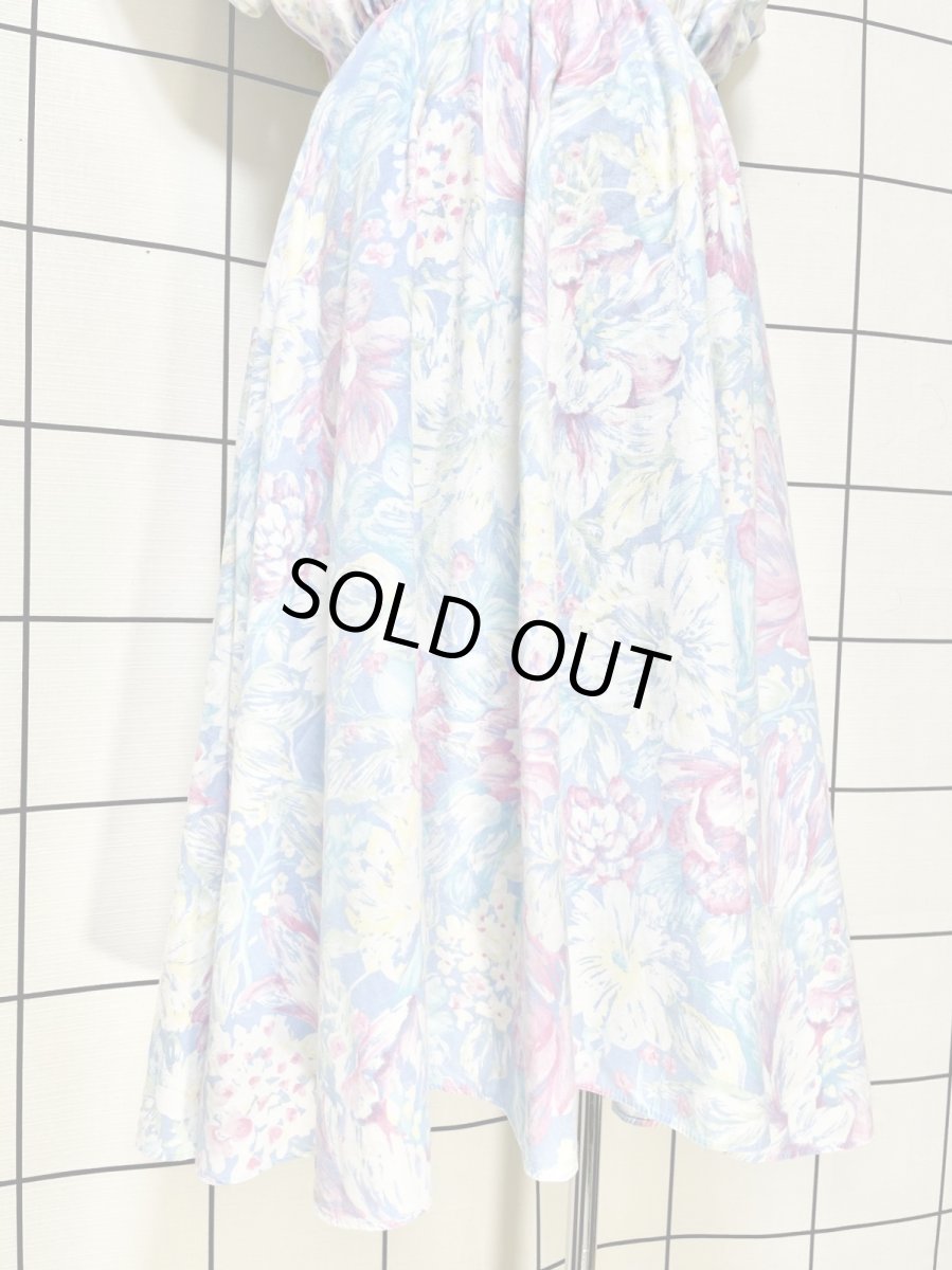 画像8: 花柄 ライトブルー ウエストゴム レトロ USA古着 ヴィンテージワンピース (8)