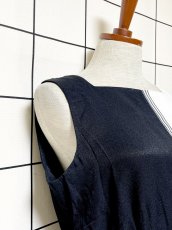 画像7: モノクロ ストライプ ノーカラー レトロ USA古着 ヴィンテージワンピース (7)