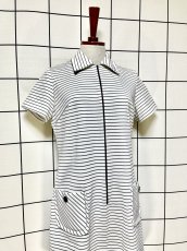 画像3: ボーダー フロントジッパー レトロ USA古着 ヴィンテージワンピース (3)